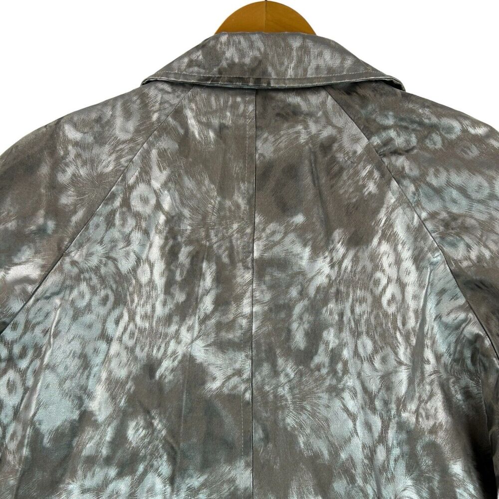 Via Spiga Coat Womens Sz L Silver Cheetah Leopard Animal Print Raincoat Trench - Picture 8 of 16